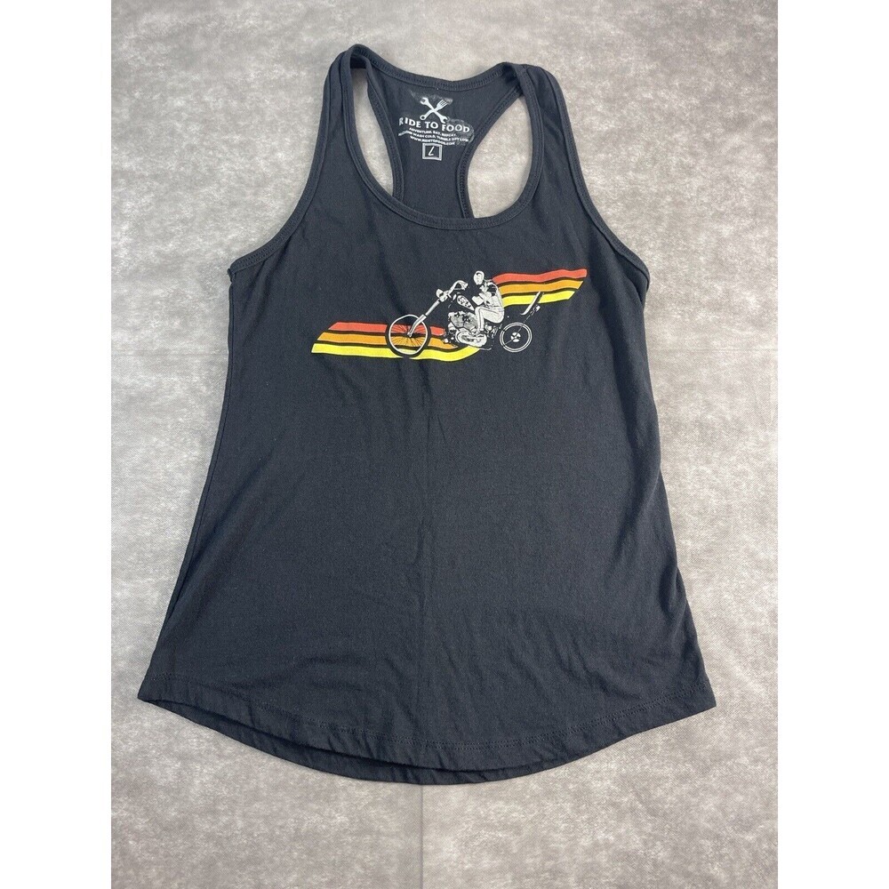 Ride To Food Womens Shirt Large Tank Top Motorcycle Three Stripe Black Graphic